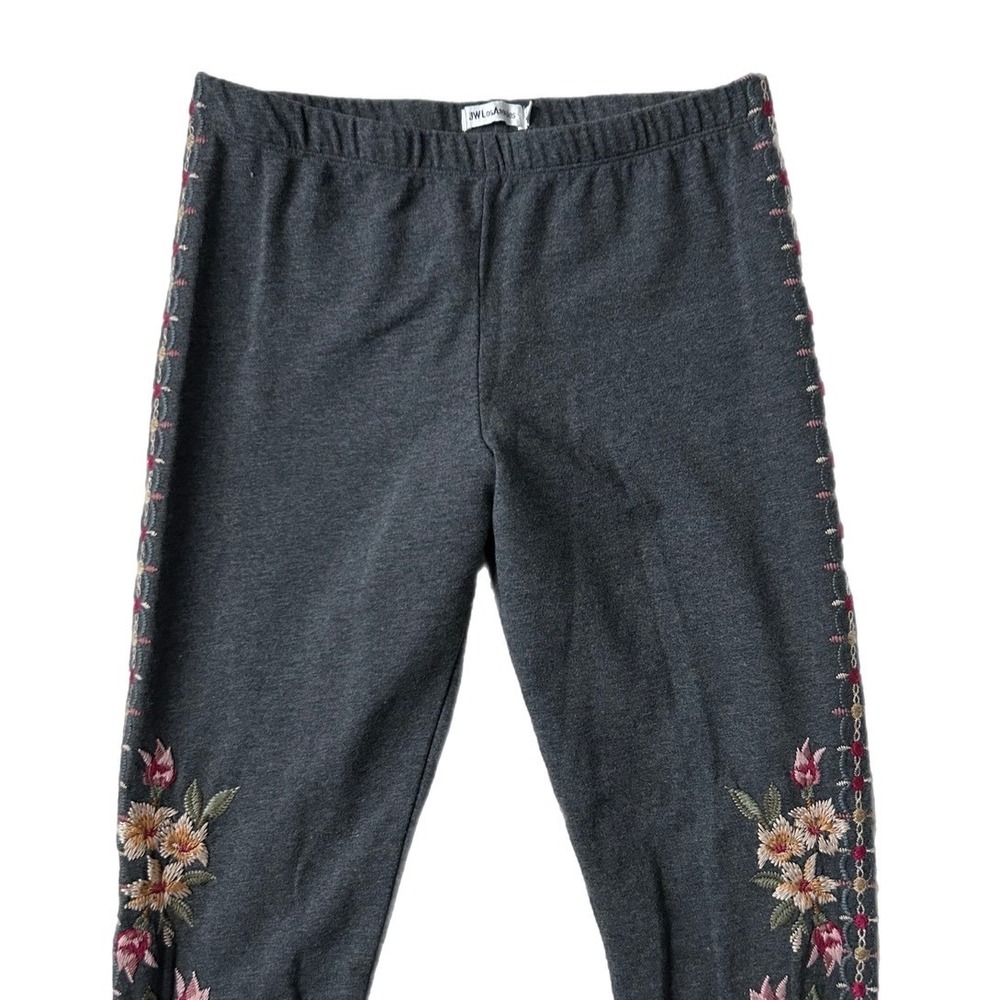 Johnny Was Gray Floral Embroidered Leggings Charcoal Cotton Lycra Size Small - Picture 3 of 8